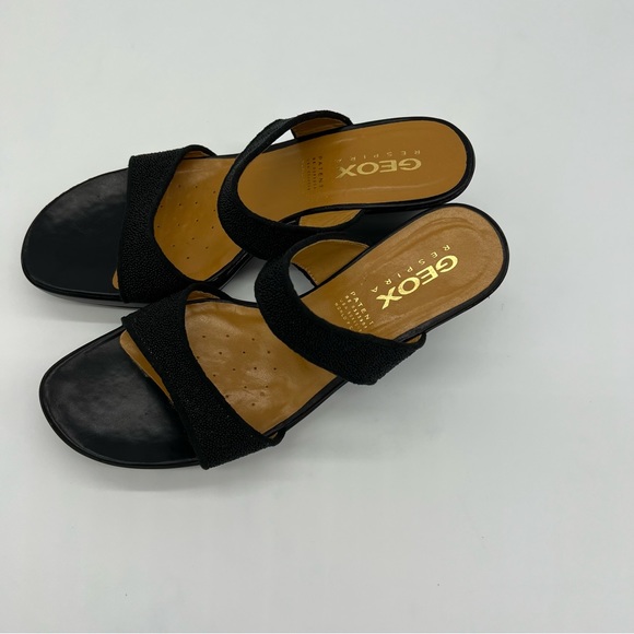 Geox Respira Leather Wedge Slide Sandals Black Slip-On Women 10 US Comfort - Picture 7 of 14